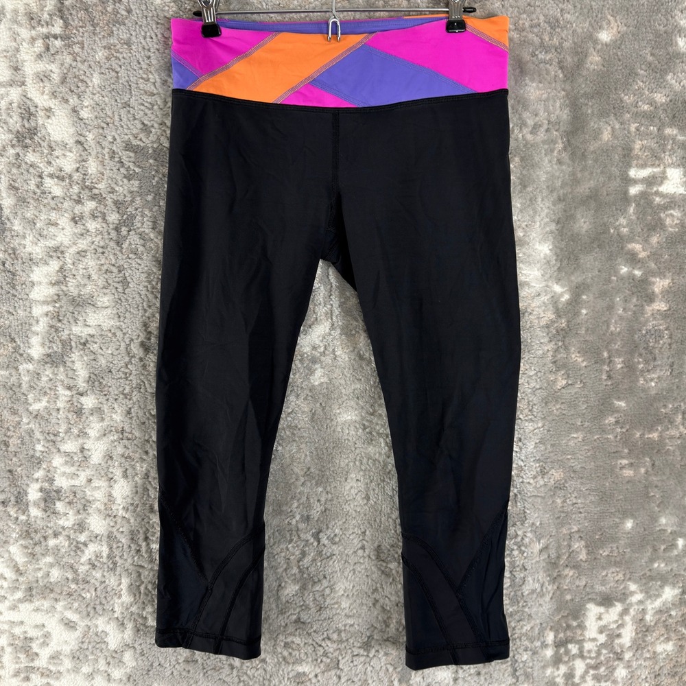 Lululemon Size 10 Colorblock Waistband Run Crop Leggings Black Women